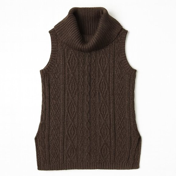 eight eight eight 100% Cotton Gray Cabled Cowl-neck Chunky Sweater Vest Small - Picture 2 of 13